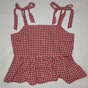 Madewell Rosalie Tie-Strap Top Gingham Cottagecore Peplum Babydoll XL NWT